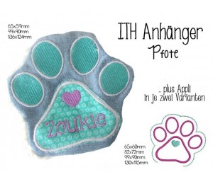 Stickdatei - Pfote ITH & Appli plus Anhänger und Tag